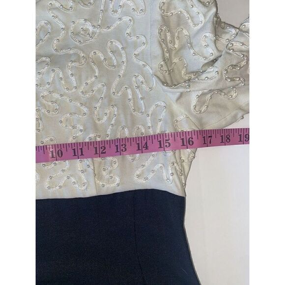 Vnt Sarah Elizabeth Dress Crew Neck Beaded Pearl Button Shoulder Pads 10 Petite - Picture 12 of 16